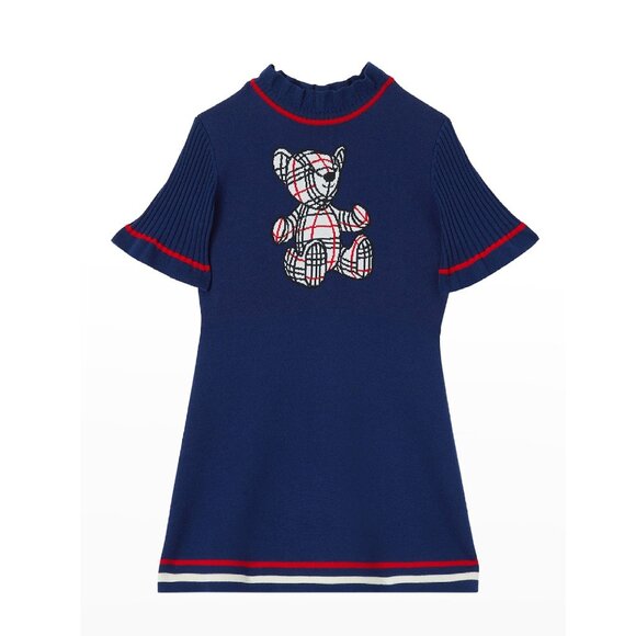 Burberry Kids Girls Wool Knitted Avrile Bear Dress - Blue - Size 3Y - Picture 1 of 1